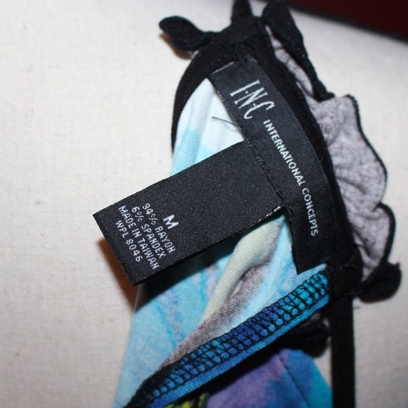 INC black dress with turquoise flowers Med    B8 - Picture 6 of 6